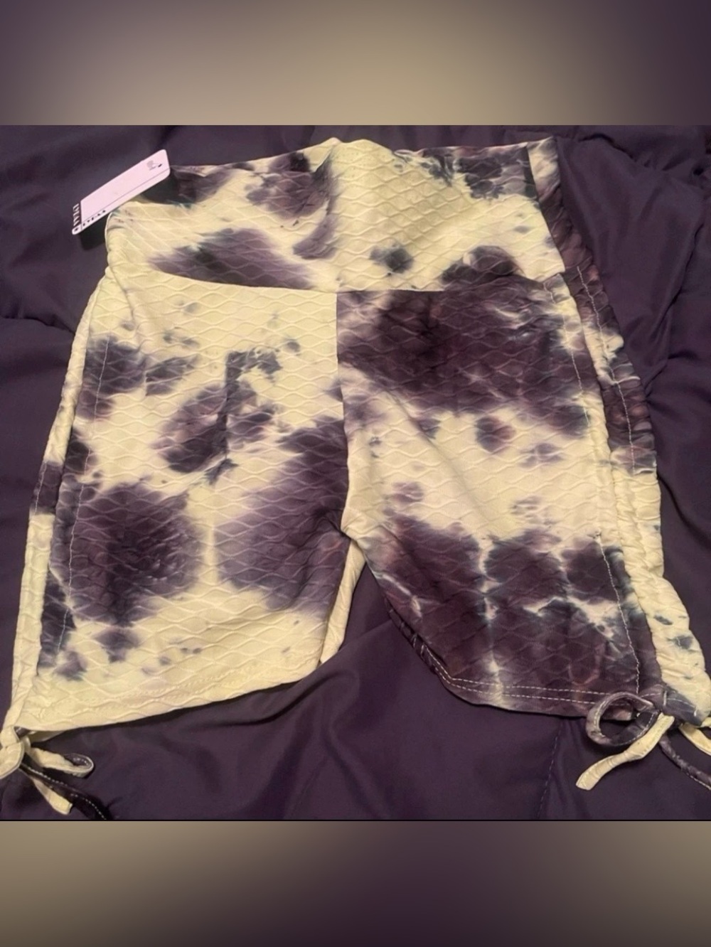 Tie-Dye Quilted Shorts in Lavender and Cream